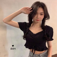 Real price bandage drawstring shirt with foreign style design