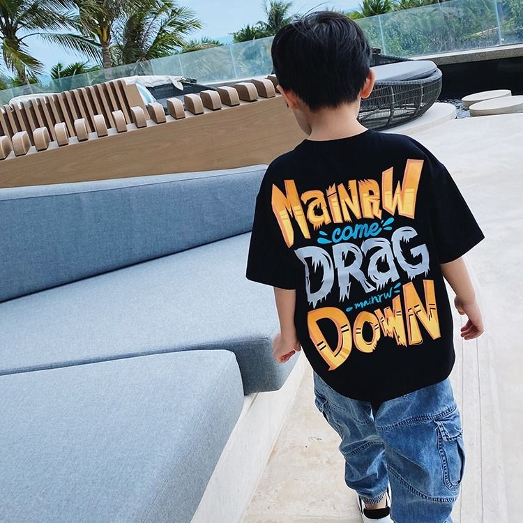 Children's wear boys' new summer T-shirt big boy color contrast letter printing Korean handsome short sleeve fashion