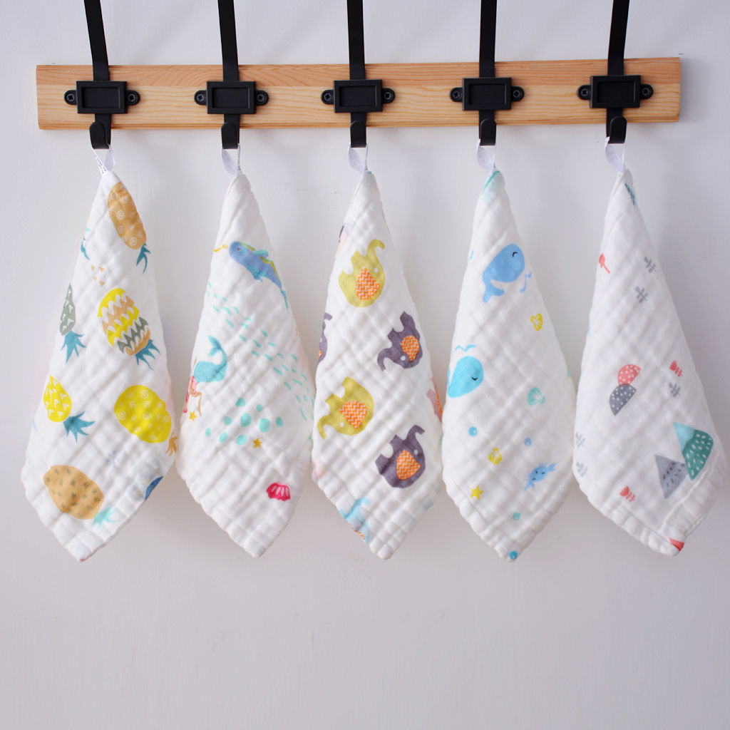 Cotton 6-layer high density printing water towel gauze kindergarten small square towel children's towel handkerchief feeding towel