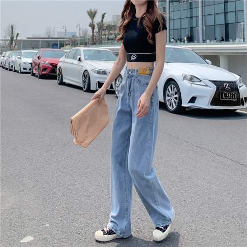 Real shot light color skinny wide leg jeans women's new spring and summer loose drape straight jeans