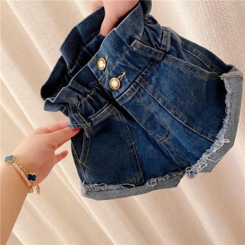Children's summer new middle and small children's comfortable elastic waist baby pants children's solid color denim shorts