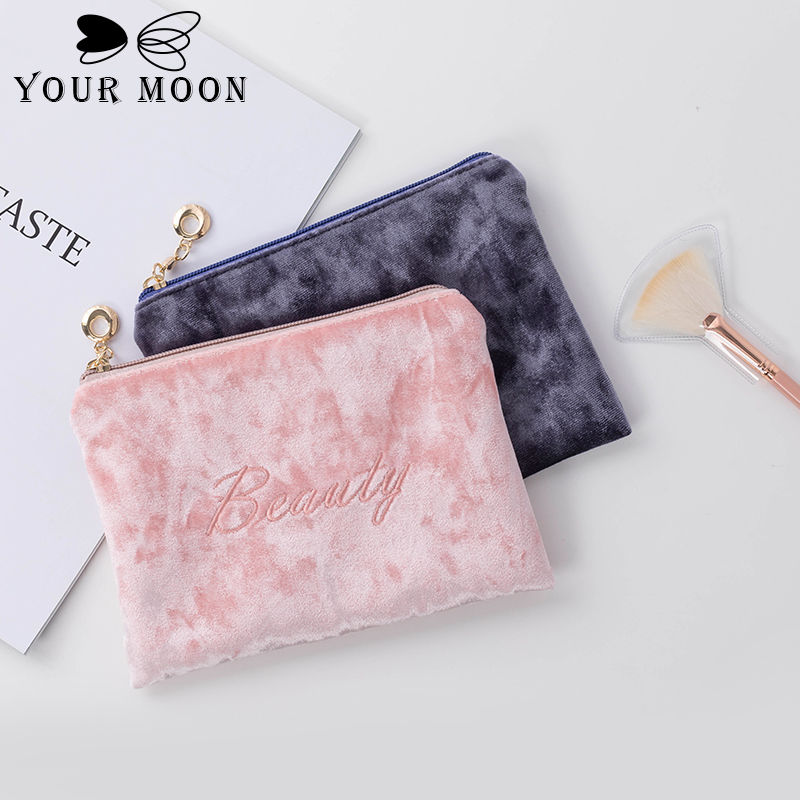 Flannelette cosmetic bag small portable multi-functional cosmetic storage bag ins windnet red simple flat pocket