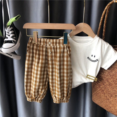 Boys' pants summer mosquito pants children's Harem Pants Boys' summer Plaid casual thin Capris