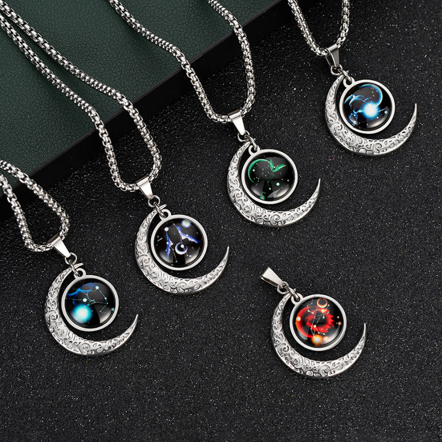 Twelve constellations Necklace men's Korean style fashion men's titanium steel pendant hip hop pendant jewelry lovers accessories