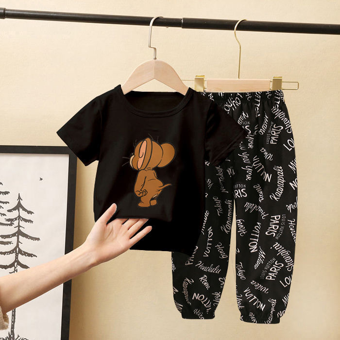 Girls' summer short sleeve suit pure cotton new children's summer Pants Boys' two piece set Korean fashion
