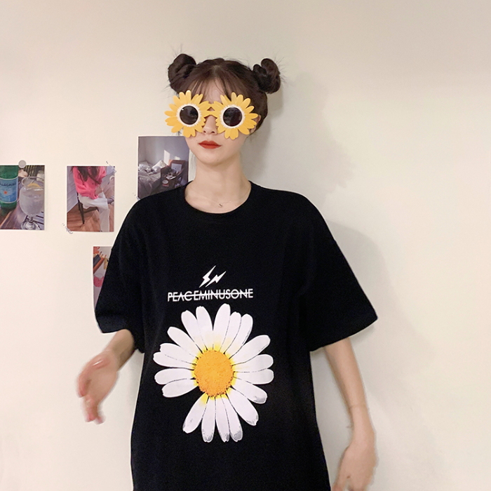 Summer new Korean fashion printed chrysanthemum loose short sleeve T-shirt blouse