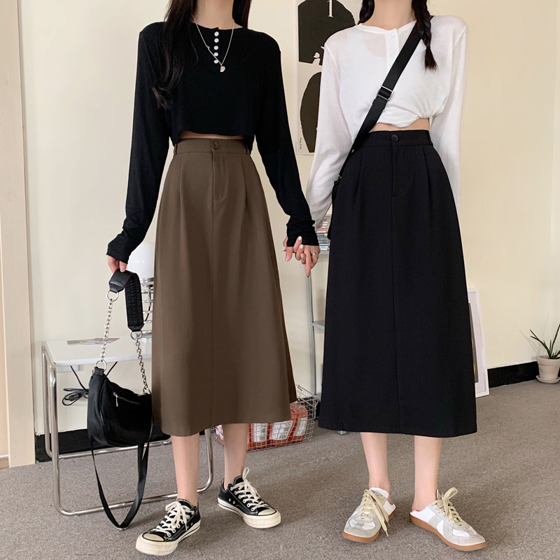 Real price suit dress Korean version of loose and thin, semi elastic waist large swing mid length skirt