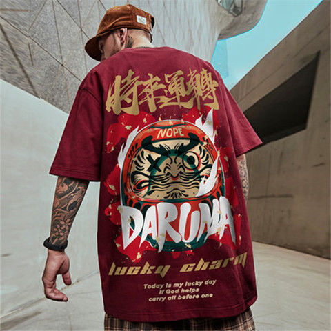 Chinese style summer short sleeve T-shirt BF Style Men's 5-sleeve loose couple's clothes student's versatile hip-hop brand
