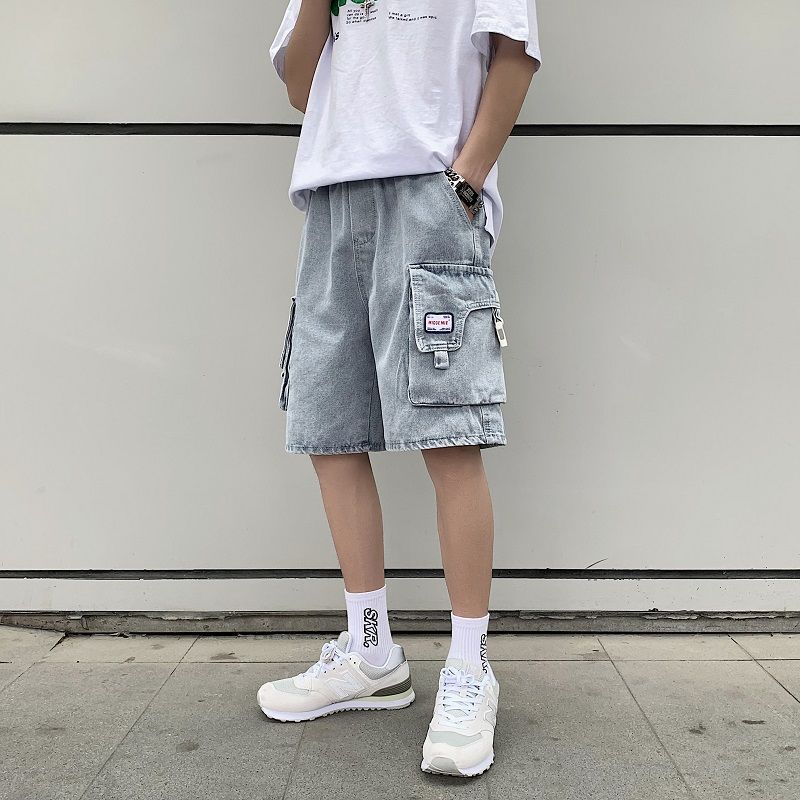 Tooling Jeans Shorts men's fashion brand loose summer thin pants Korean fashion personality versatile Capris