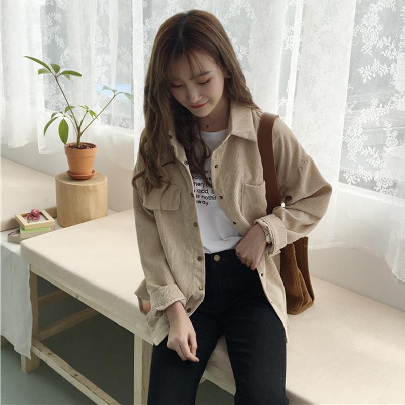 Women's jacket in early autumn light ripe corduroy versatile autumn dress girl's autumn coat college students' shirt design