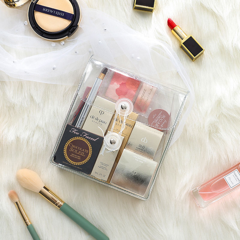 Korea ins transparent PVC winding storage bag stationery skin care products cosmetic bag portable certificate bill hand bag female