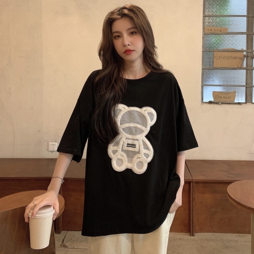 Real price real price spring new Korean women's loose casual personality bear pattern bottomed short sleeve T-shirt
