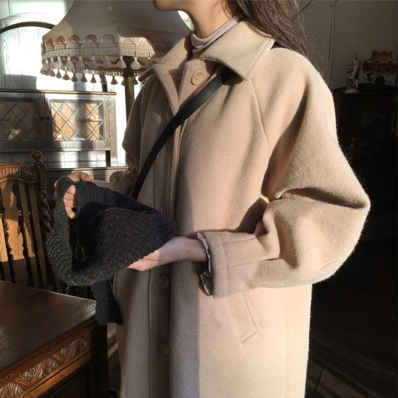 Woollen overcoat women's new autumn and winter overcoat medium length Mori woolen cloth thickened Student Korean version Nizi women's dress