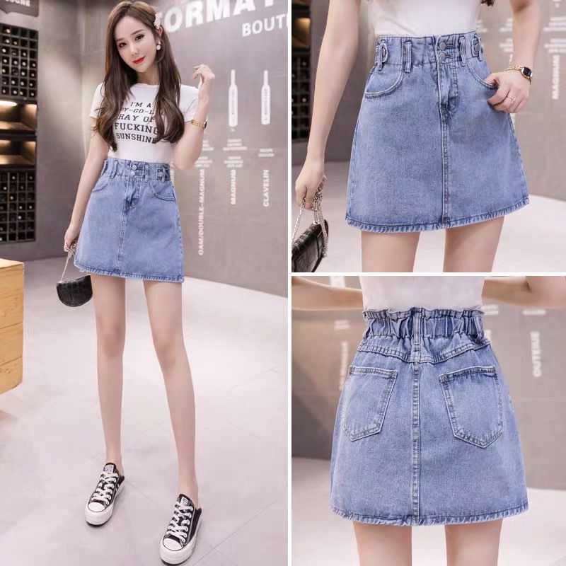 Denim skirt 2020 new summer Korean Retro High Waisted slim blue buttock A-line short skirt fashion