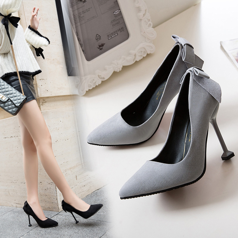 Women's high heel shoes 2020 new spring and autumn women's pointed head, thin heel and shallow mouth bow