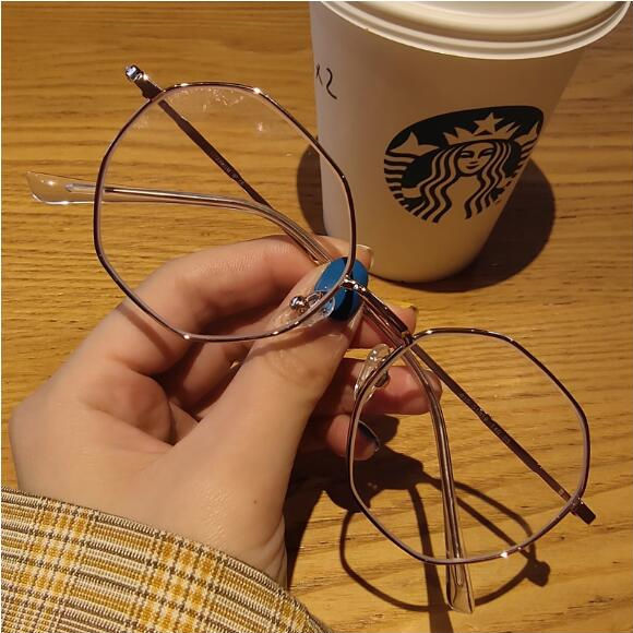 Korean version of anti radiation myopia glasses for students with red frame screen for women's Retro anti blue light flat lens male polygon