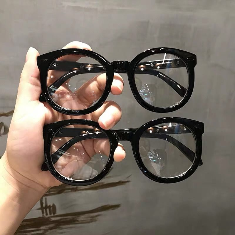 Black frame glasses female GM plain color big frame discoloration prevent blue light radiation black thick frame myopia match degree net red frame