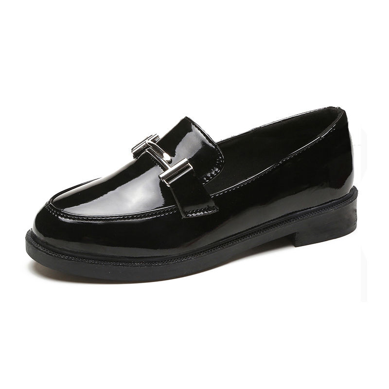 Black JK round head leather shoes women's autumn and winter new British flat bottomed student's Korean versatile single shoes Lefu shoes women's shoes