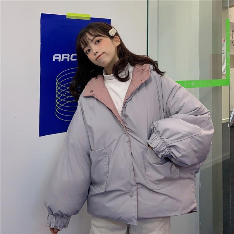 Net red both sides wear winter new cotton padded clothes female student Korean loose thickened short cotton padded jacket bread jacket female student