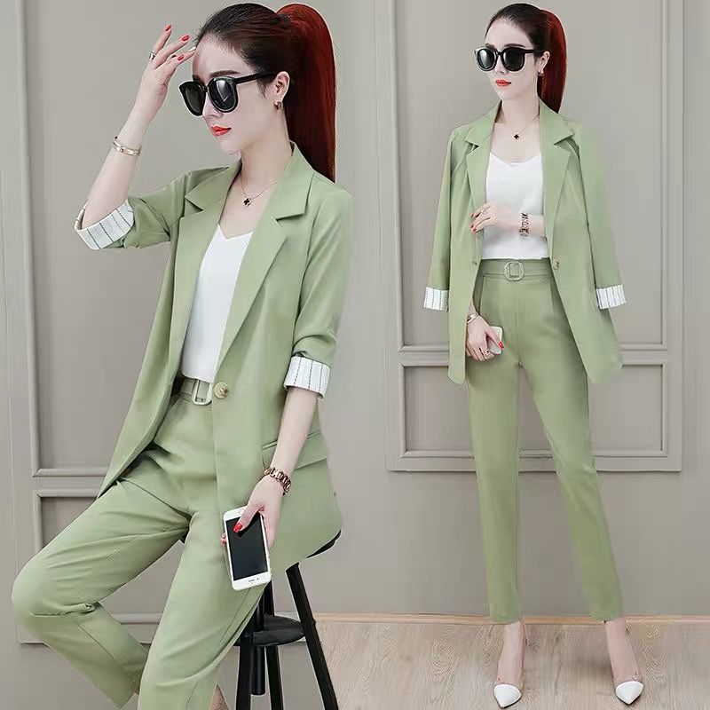 Spring and autumn net red suit women's summer new fashion temperament Blazer coat three piece professional suit