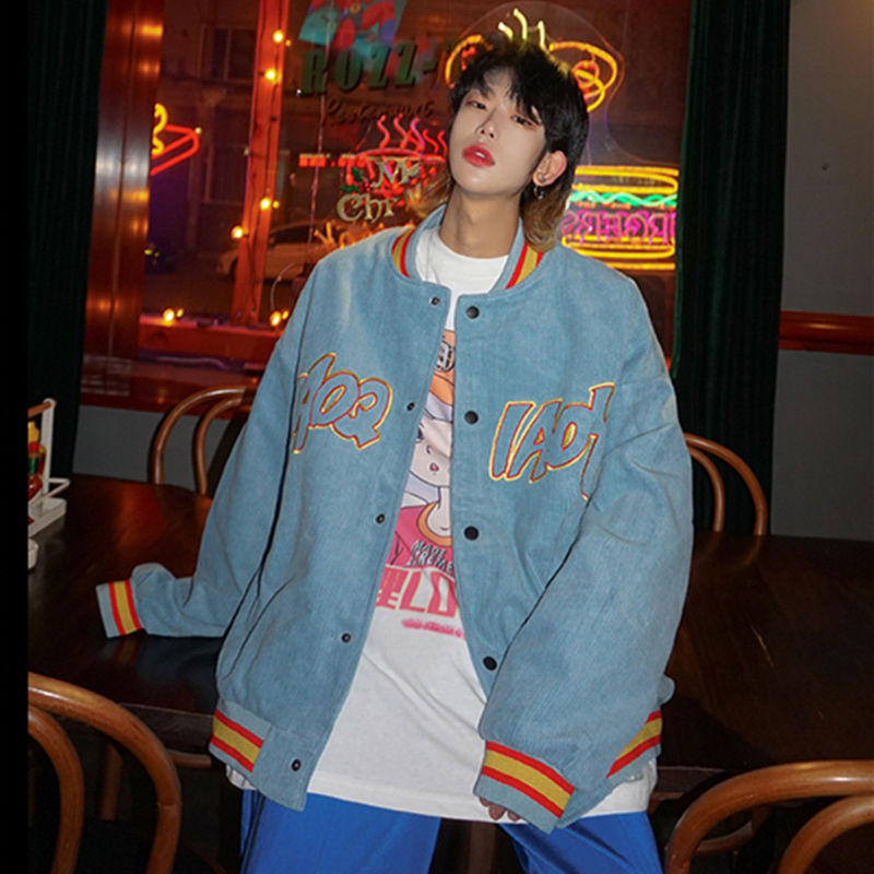 Embroidered corduroy Baseball Jacket men's Student Korean loose jacket men's coat spring and Autumn