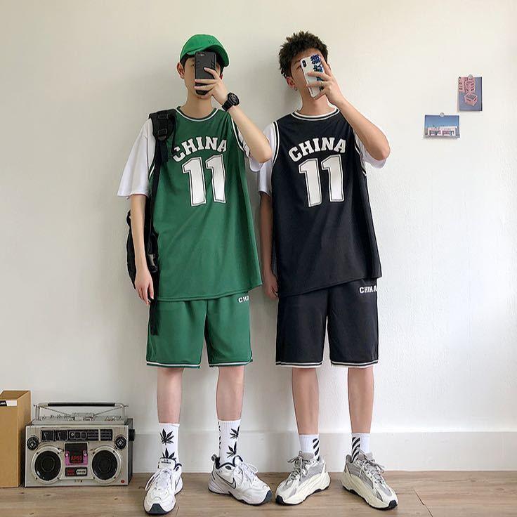 Short sleeve suit fake two piece basketball sport T-shirt men's T-shirt shorts polyester training suit running fitness loose T-shirt