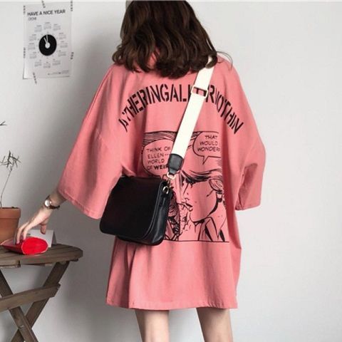 New summer loose women's Korean T-shirt versatile cartoon cartoon academy style ins short sleeve top women