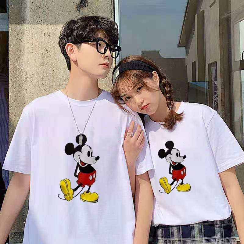 Couple's short sleeve round neck spring and autumn Mickey round neck spring 2021 new loose trend thin men's fashion brand in
