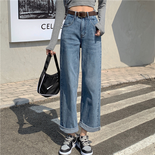 Real price High Waist Wide Leg Pants spring and autumn jeans women's straight pants