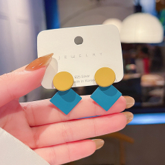 Real shot S925 silver needle Korean new contrast geometric Earrings temperament simple net red same Earrings