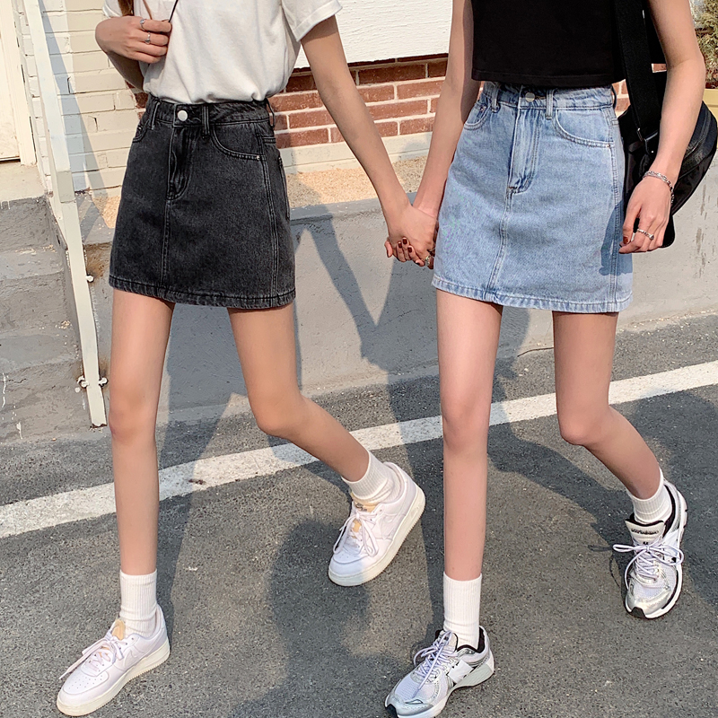 Real price basis simple high waist and buttocks show thin skirt word denim skirt women's skirt