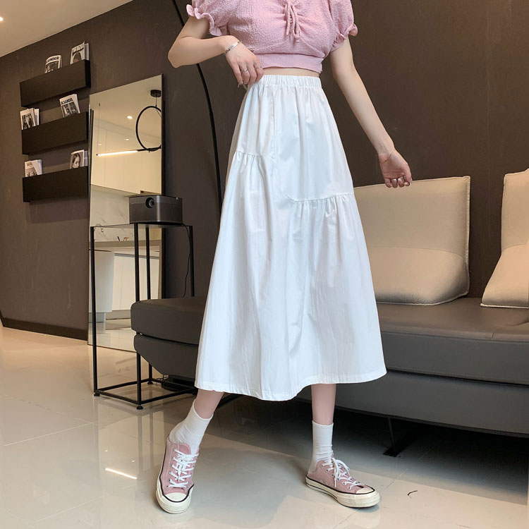 Real price ~ 2021 Korean elastic waist personalized versatile mid long skirt skirt skirt A-line skirt umbrella skirt women's fashion
