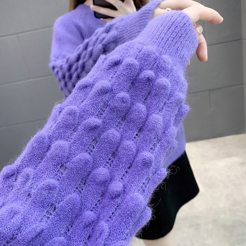 Bubble sleeve sweater women's loose wear autumn winter 2020 new long sleeve sweater Pullover lazy wind Lantern Sleeve