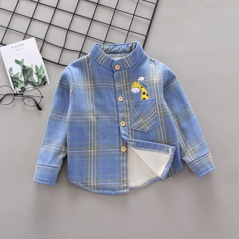 Children's Plush shirt Cotton autumn and winter children's warm shirt baby Plaid bottom coat children's coat Korean version