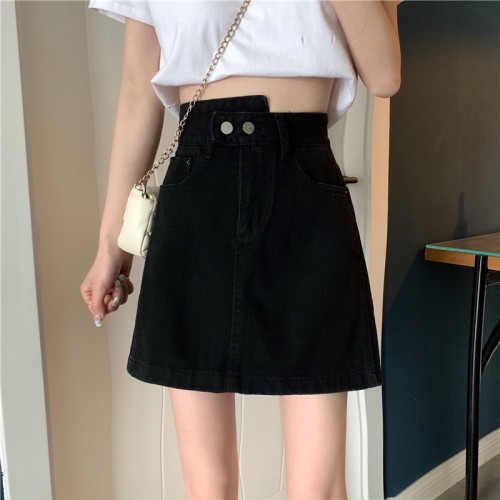 Real price irregular high waist and versatile skinny denim skirt