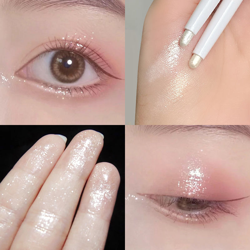 Single head, silkworm pen, natural enlargement, binocular stereo, brighter champagne, golden pearl, white eye shadow and high gloss.