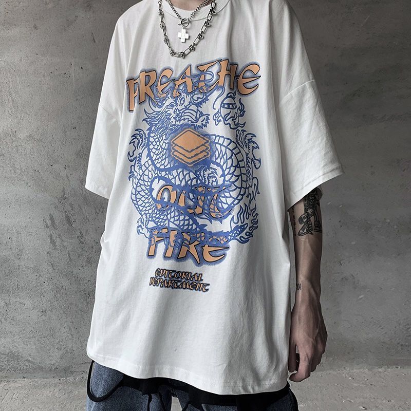 Hong Kong style summer short sleeve t-shirt men's tie dye letter printing Korean loose round neck half sleeve top men's and women's lovers' wear