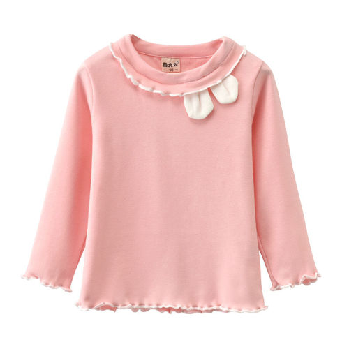 Girls' long sleeve bottomed shirt new spring clothes children's Auricularia edge top cute girl's rabbit ear T-shirt