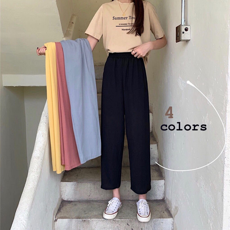 Summer new casual pants Korean version loose and thin high waist straight tube drop nine point wide leg pants