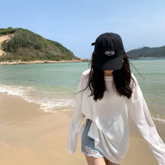 Real price design sense split loose thin white blouse long sleeve sunscreen top T-shirt