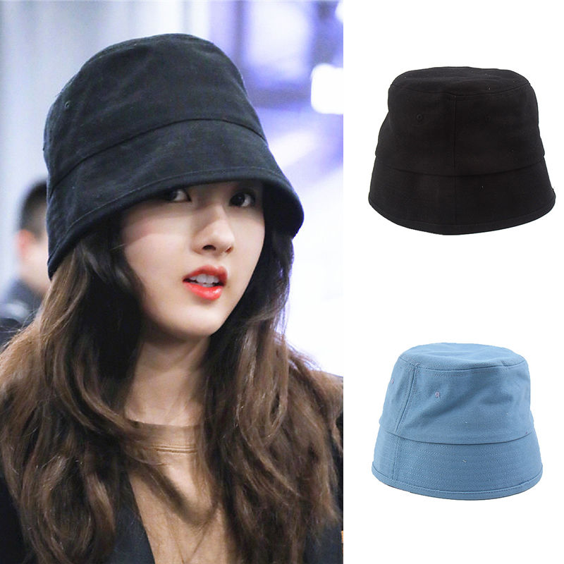 Fisherman's hat female Korean student's straight bar pure color retro Bucket Hat Japanese summer sun protection and sunshade hat basin hat