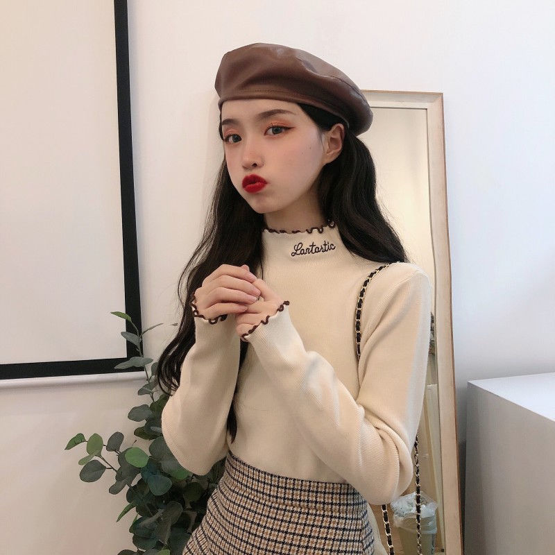 Velvet embroidered blouse women's Plush autumn winter new built-in top versatile long sleeve T-shirt women's warm clothes