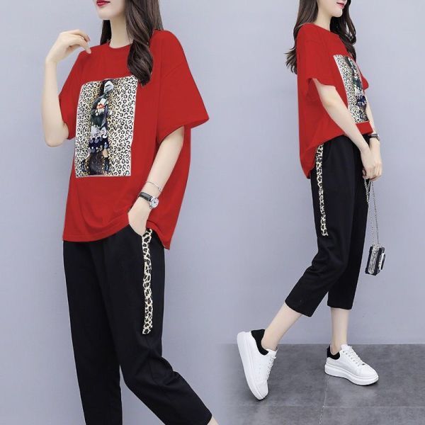 Sportswear women's summer fashion 2021 new leisure suit fat sister 200 Jin women's two piece suit