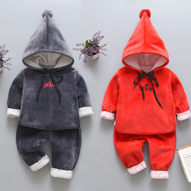 2019 new autumn and winter clothes for boys, western style suits for girls, fashion sports for babies, two piece golden velvet set for children