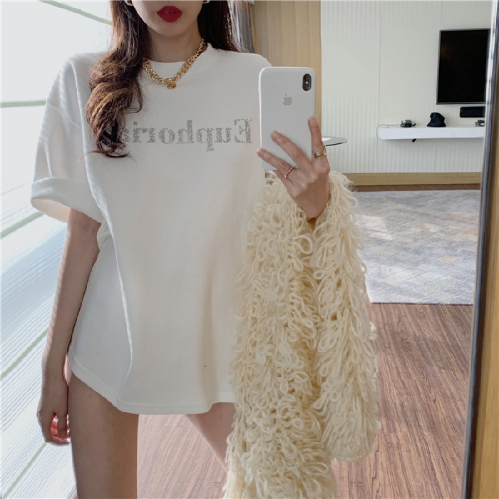 Hong Kong Style t-shirt female 2021 early spring loose and versatile round neck top female