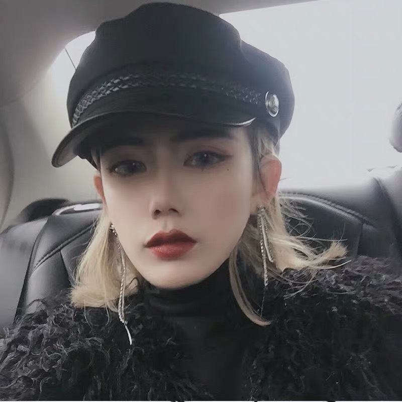 Net red beret female autumn and winter Korean Japanese fashion British octagonal hat versatile breathable wool FLAT TOP NAVY HAT