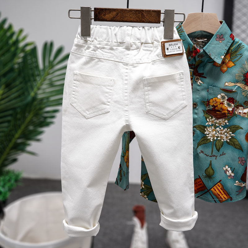 Children's white pants spring new Korean boys' elastic casual pants girls' Slim Leggings