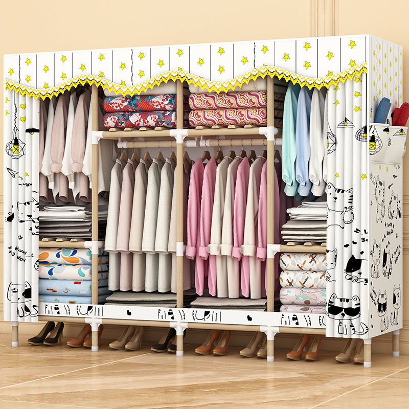 Simple wardrobe assembling solid wood cloth cabinet modern simple household bedroom furniture storage rack cabinet