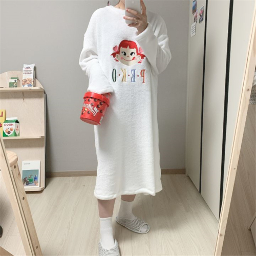 Candy fun girl embroidery cute girl design soft flannel nightdress Plush dress South Korea
