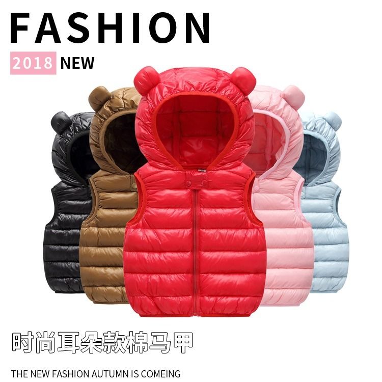 Baby vest down Cotton autumn winter jacket shoulder light coat baby Cotton Vest Boys and Girls Hooded Vest